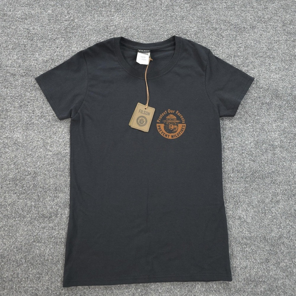 Filson Shirt Womens Small Black Smokey Bear Graphic Prevent Wildfires Tee NEW